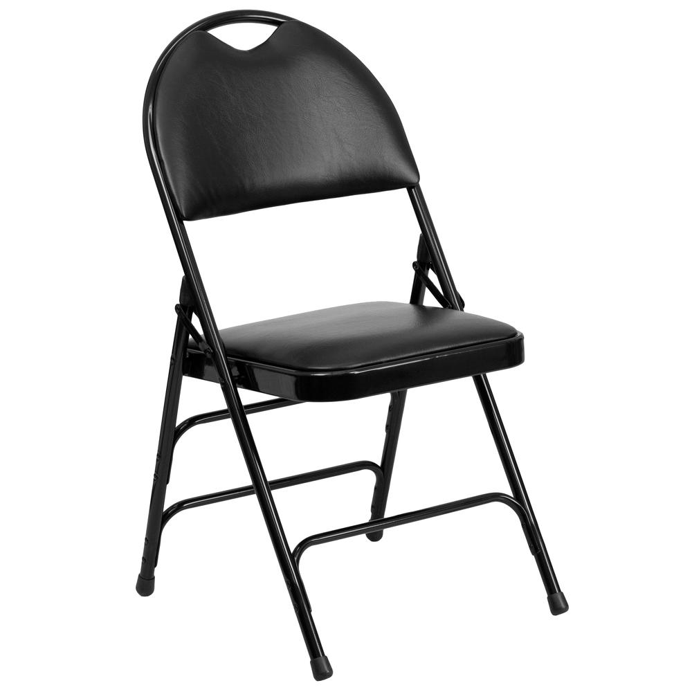 HERCULES Series Ultra-Premium Triple Braced Black Vinyl Metal Folding Chair with Easy-Carry Handle. The main picture.
