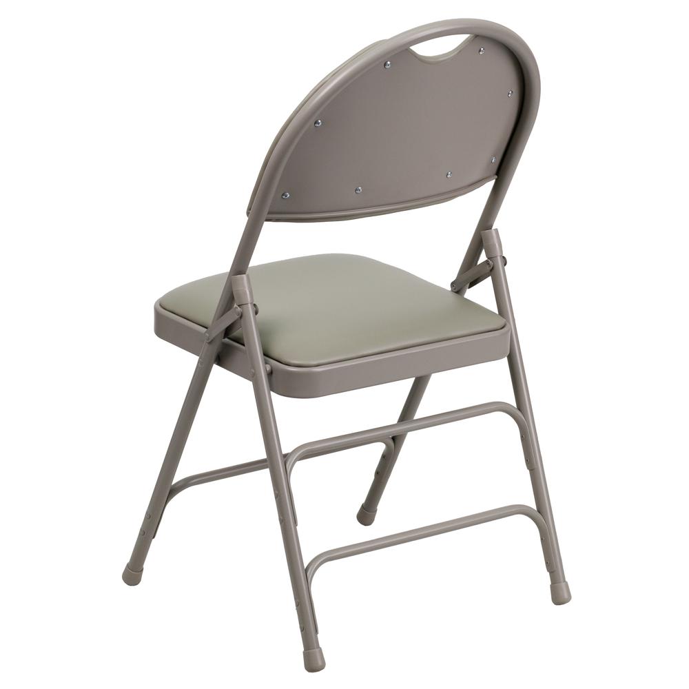 HERCULES Series Ultra-Premium Triple Braced Gray Vinyl Metal Folding Chair with Easy-Carry Handle. Picture 4