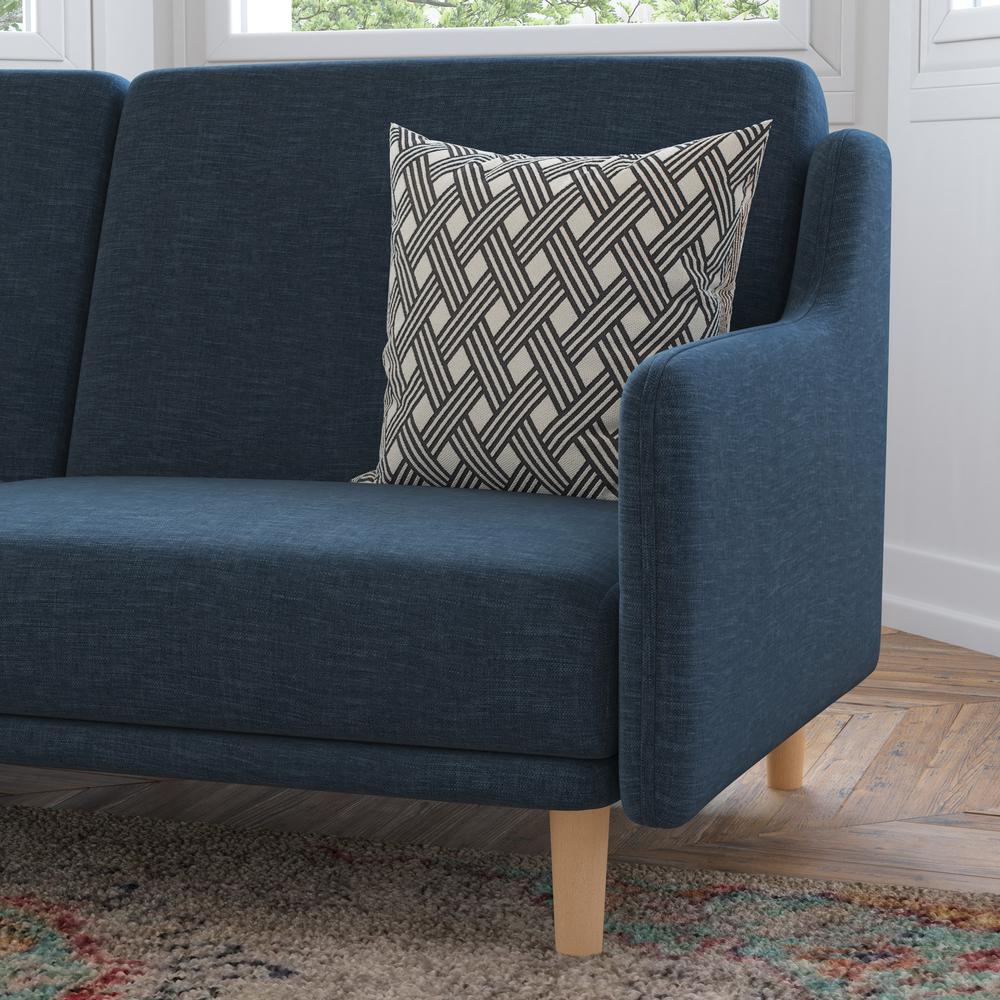 Split Back Sofa Futon - Navy Faux Linen Upholstery. Picture 7