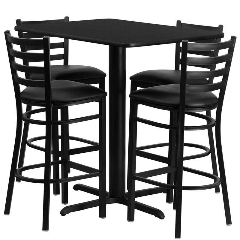 24''W x 42''L Black Table Set with 4 Metal Barstools - Black Vinyl Seat. Picture 2