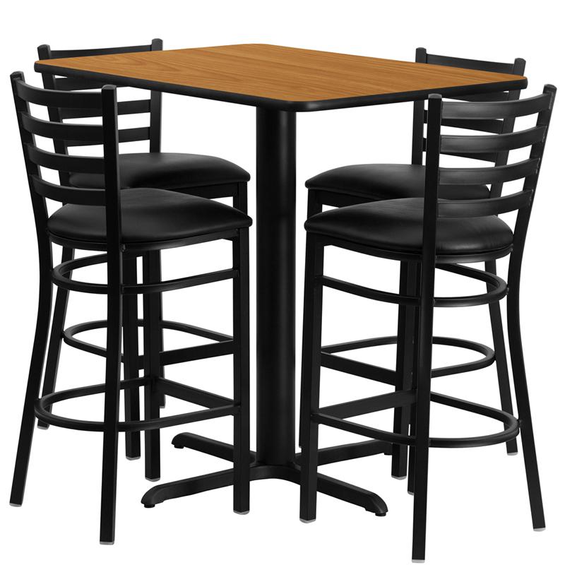 24''W x 42''L Natural Table Set with 4 Metal Barstools - Black Vinyl Seat. Picture 2