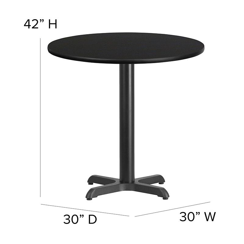 30'' Round Black Laminate Table Set with X-Base and 4 Ladder Back Metal Barstools - Black Vinyl Seat. Picture 2