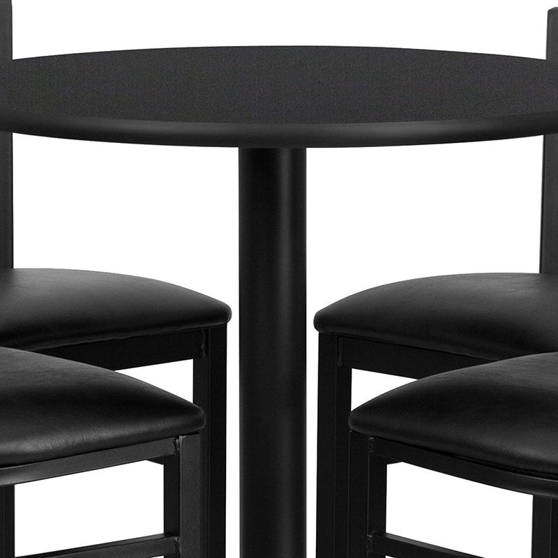 30'' Black Table Set with X-Base and 4 Metal Barstools - Black Vinyl Seat. Picture 6