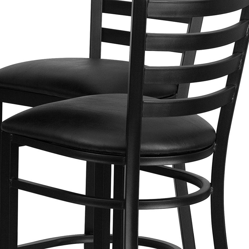 30'' Black Table Set with X-Base and 4 Metal Barstools - Black Vinyl Seat. Picture 7