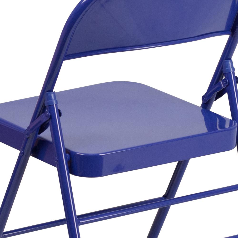 Cobalt Blue Triple Braced & Double Hinged Metal Folding Chair. Picture 17
