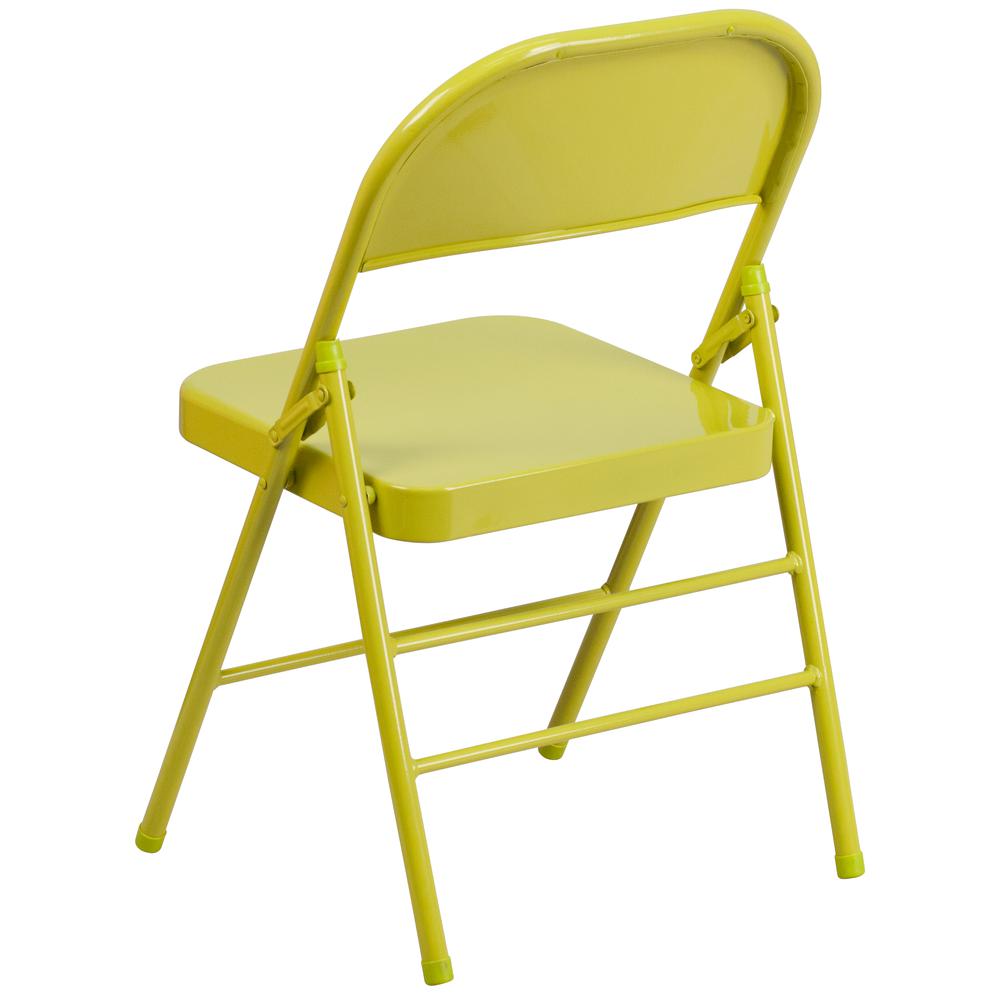 HERCULES COLORBURST Series Twisted Citron Triple Braced & Double Hinged Metal Folding Chair. Picture 4