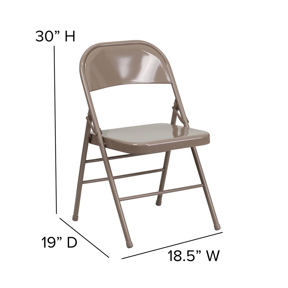 Triple Braced & Double Hinged Beige Metal Folding Chair. Picture 11