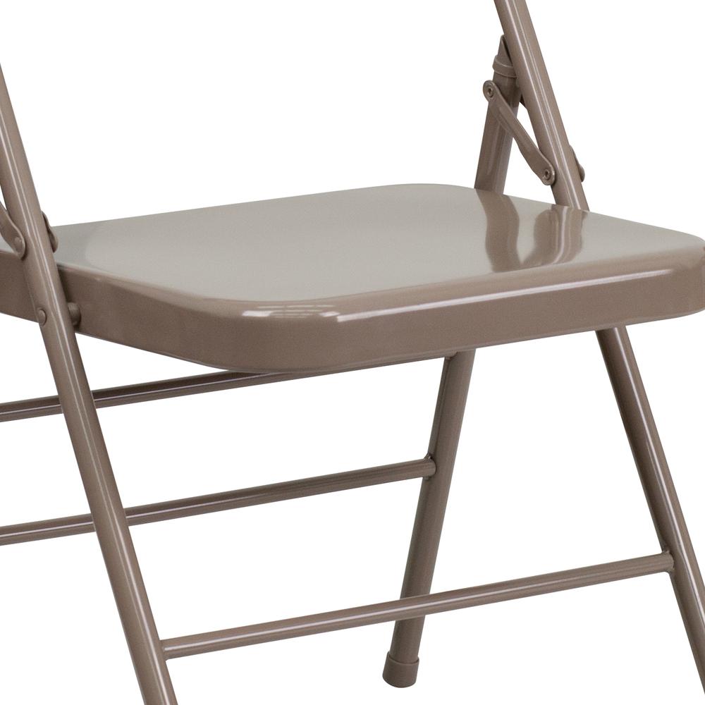 Triple Braced & Double Hinged Beige Metal Folding Chair. Picture 16