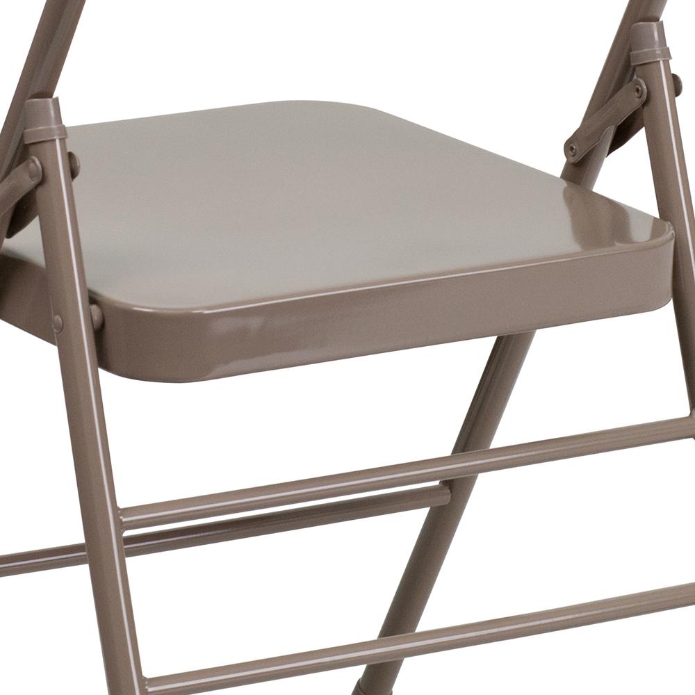 Triple Braced & Double Hinged Beige Metal Folding Chair. Picture 17