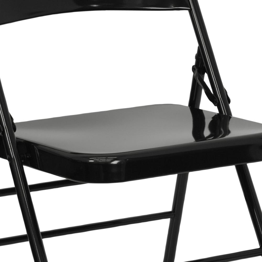 Triple Braced & Double Hinged Black Metal Folding Chair. Picture 16