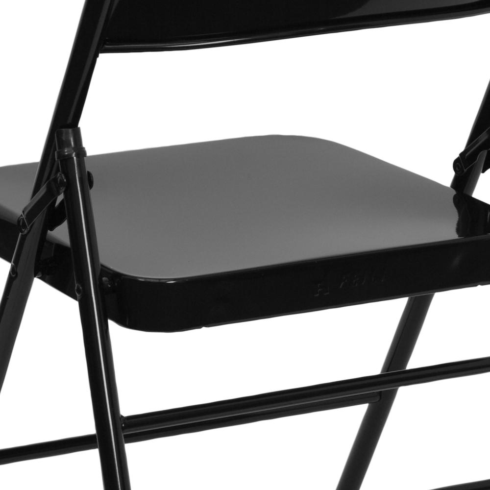 Triple Braced & Double Hinged Black Metal Folding Chair. Picture 17