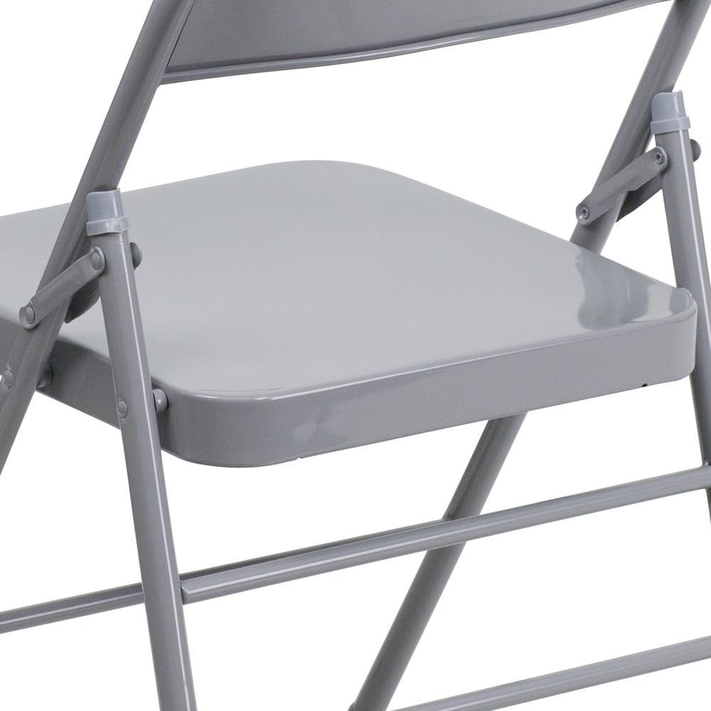 Triple Braced & Double Hinged Gray Metal Folding Chair. Picture 17