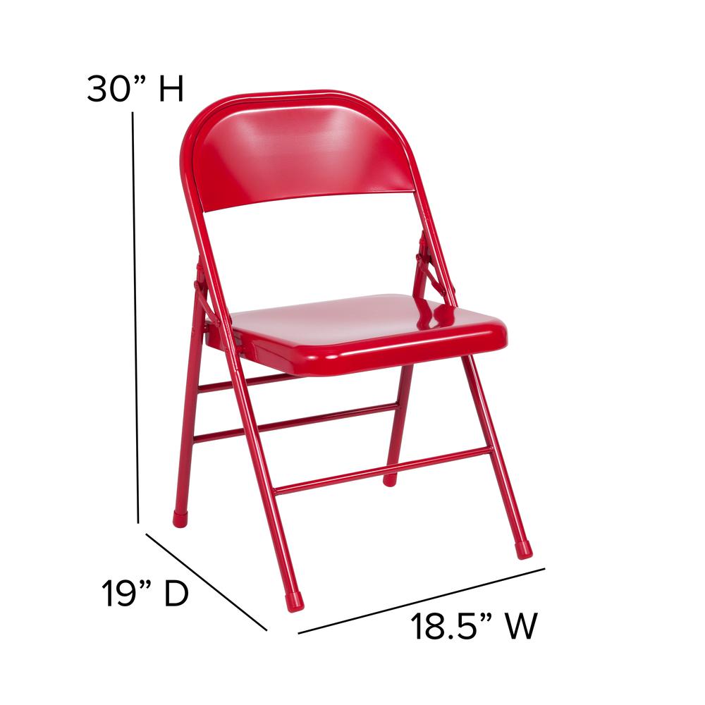 Triple Braced & Double Hinged Red Metal Folding Chair. Picture 11