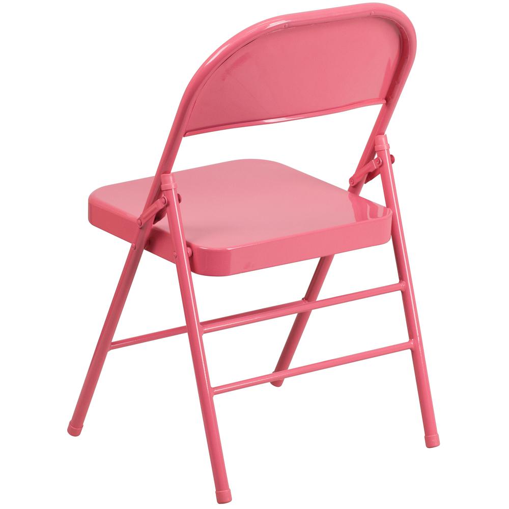 HERCULES COLORBURST Series Bubblegum Pink Triple Braced & Double Hinged Metal Folding Chair. Picture 3