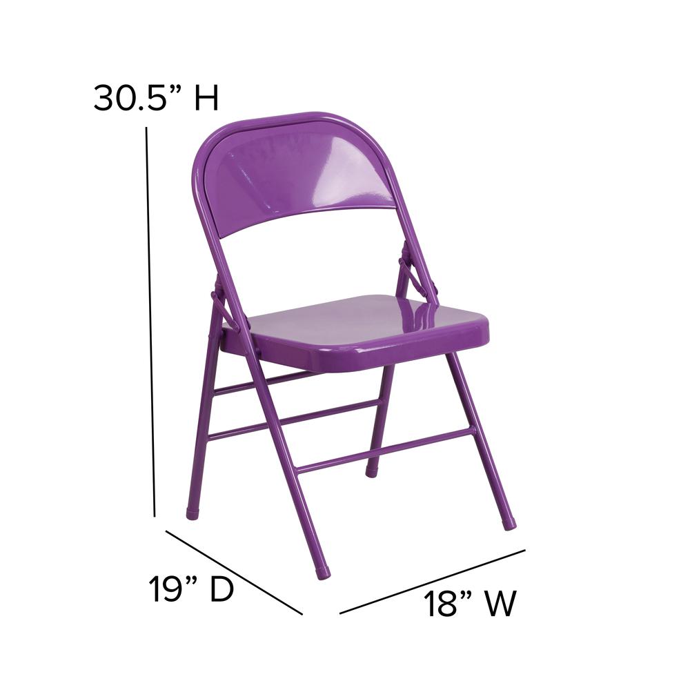 Impulsive Purple Triple Braced & Double Hinged Metal Folding Chair. Picture 11