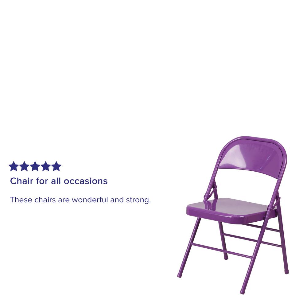 Impulsive Purple Triple Braced & Double Hinged Metal Folding Chair. Picture 17