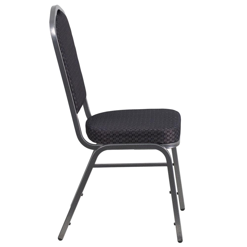 Crown Back Stacking Banquet Chair in Black Patterned Fabric - Silver Vein Frame. Picture 3