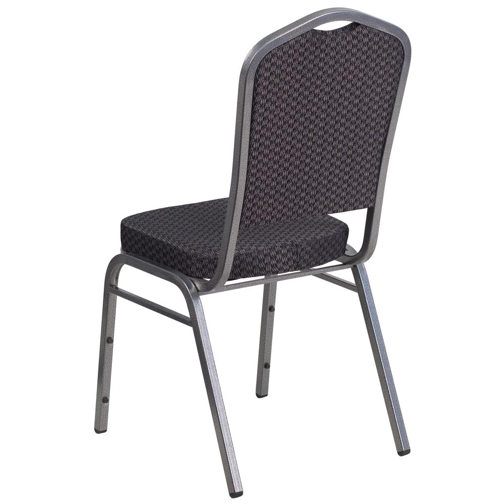 HERCULES Series Crown Back Stacking Banquet Chair in Black Patterned Fabric - Silver Vein Frame. Picture 3