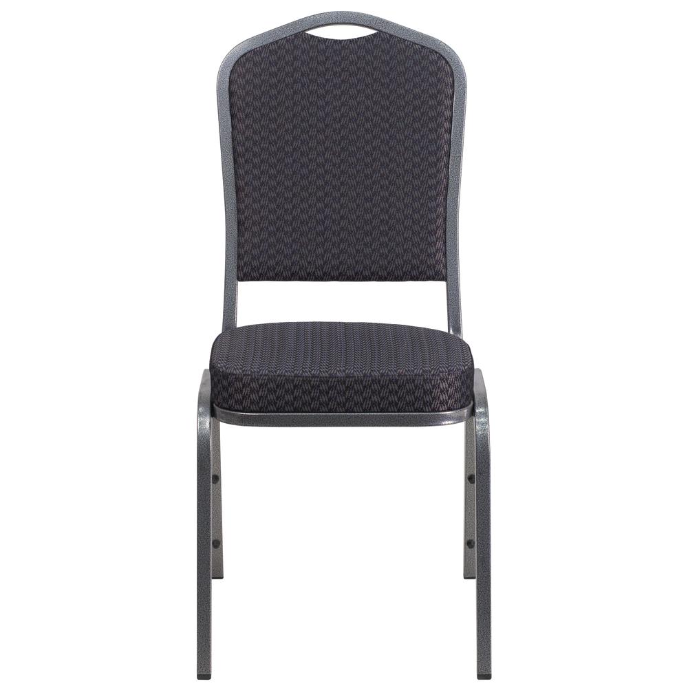 Crown Back Stacking Banquet Chair in Black Patterned Fabric - Silver Vein Frame. Picture 5