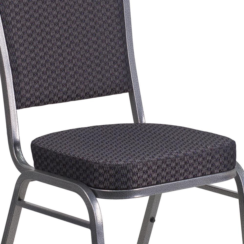 Crown Back Stacking Banquet Chair in Black Patterned Fabric - Silver Vein Frame. Picture 7
