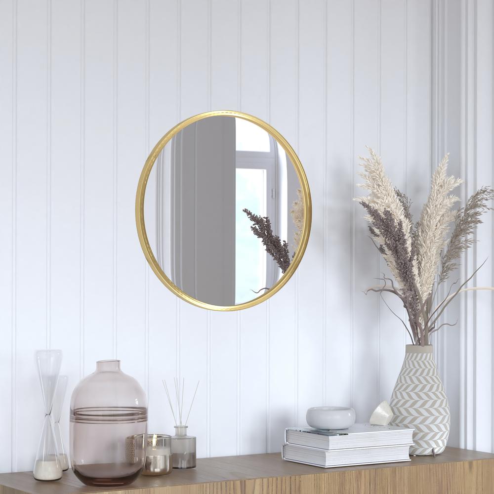 Julianne 20" Round Gold Metal Framed Wall Mirror - Large Accent Mirror for Bathroom, Vanity, Entryway, Dining Room, & Living Room. The main picture.