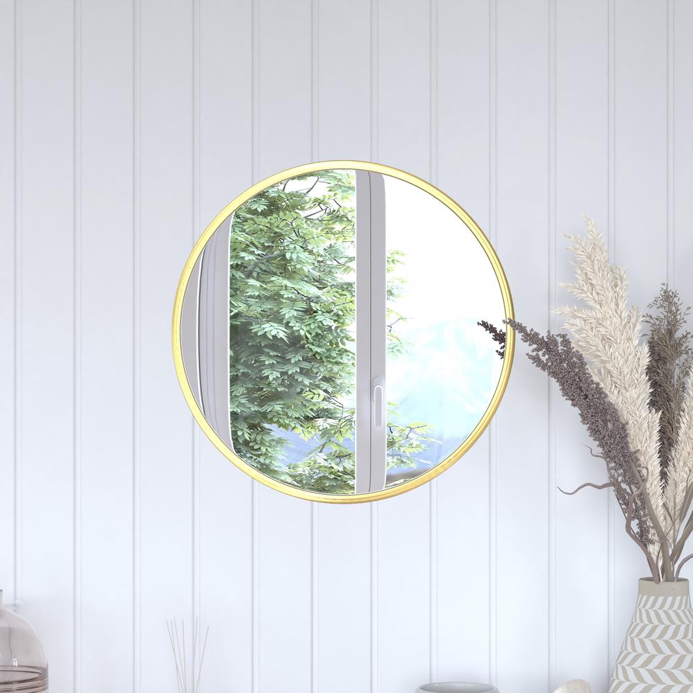 Julianne 20" Round Gold Metal Framed Wall Mirror - Large Accent Mirror for Bathroom, Vanity, Entryway, Dining Room, & Living Room. Picture 7