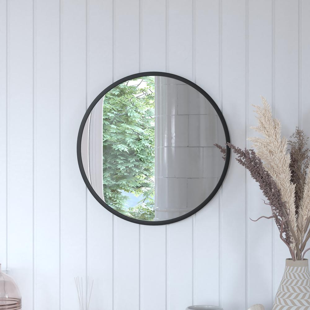 Julianne 20" Round Black Metal Framed Wall Mirror - Large Accent Mirror ...