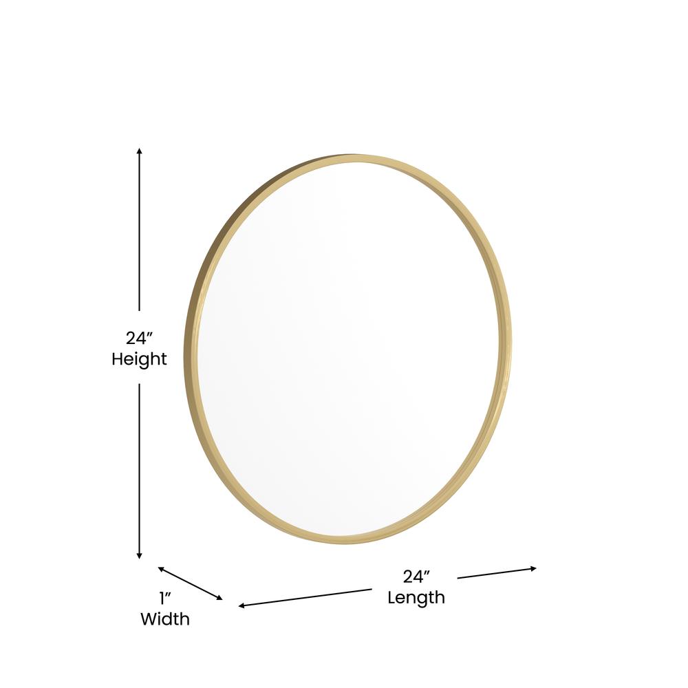 24" Round Gold Metal Framed Wall Mirror. Picture 5