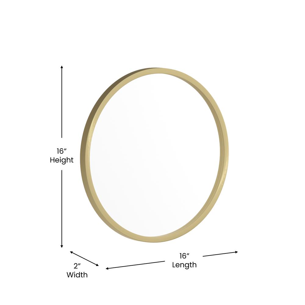 16" Round Gold Metal Framed Wall Mirror. Picture 5