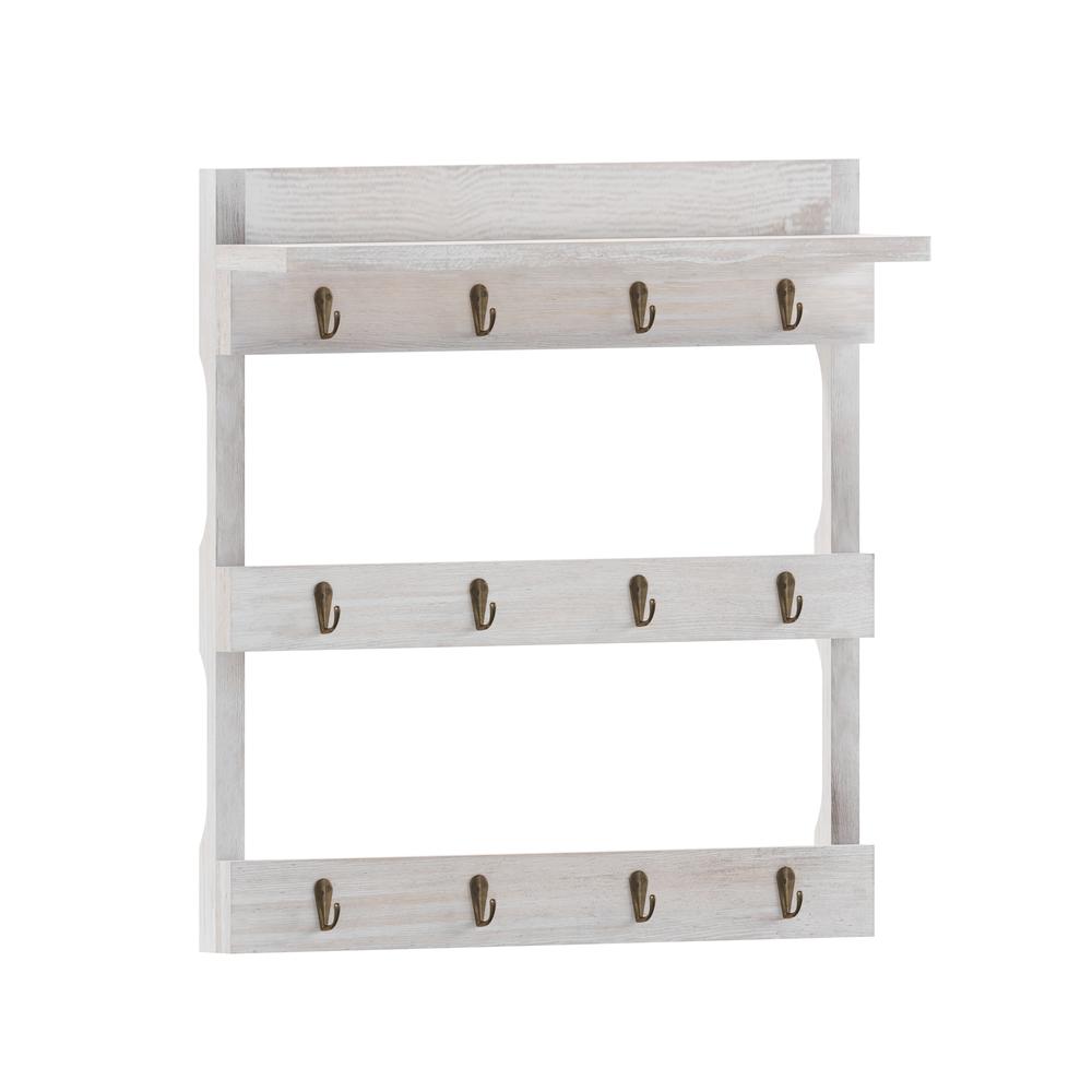Wooden Wall Mount 12 Cup Mug Rack Organizer,  Whitewashed. Picture 2
