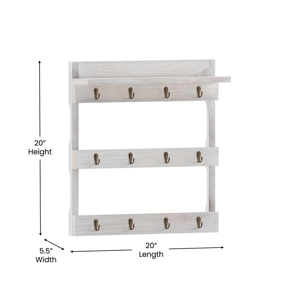 Wooden Wall Mount 12 Cup Mug Rack Organizer,  Whitewashed. Picture 5