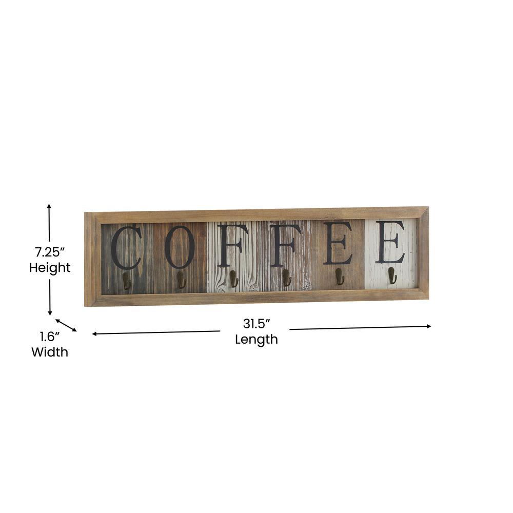 Wooden Wall Mount 6 Cup Distressed Wood Grain Printed COFFEE Mug Organizer. Picture 5
