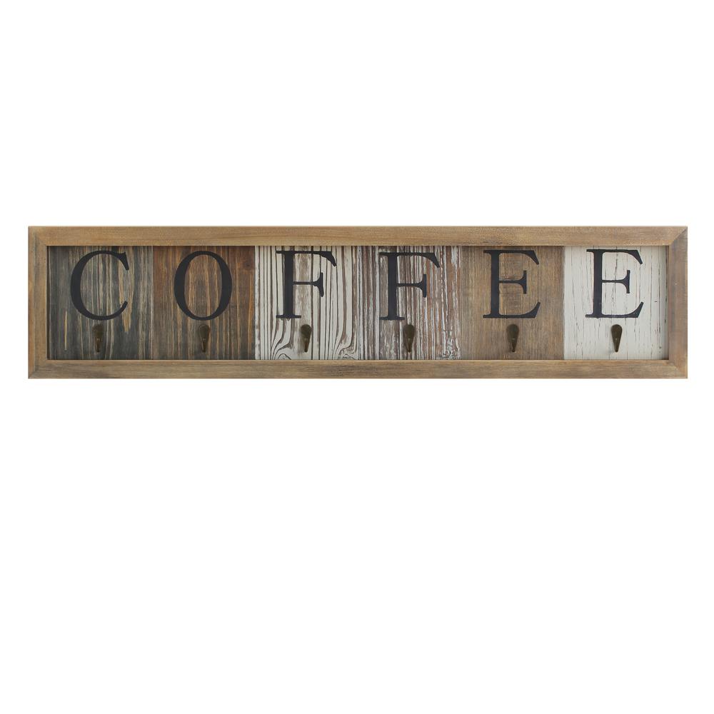 Wooden Wall Mount 6 Cup Distressed Wood Grain Printed COFFEE Mug Organizer. Picture 11