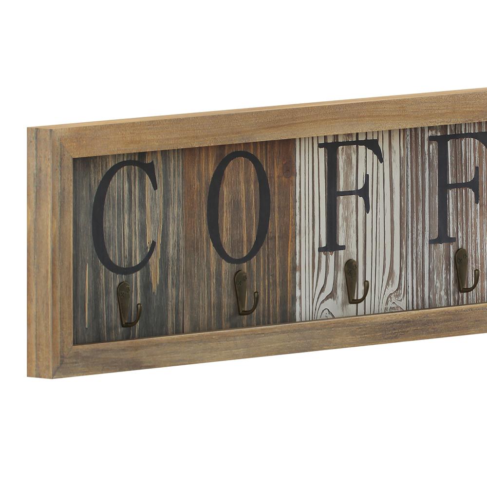 Wooden Wall Mount 6 Cup Distressed Wood Grain Printed COFFEE Mug Organizer. Picture 9