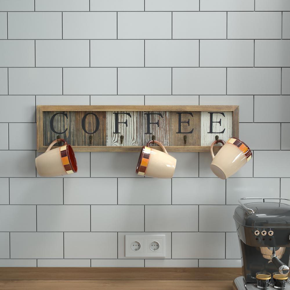 Wooden Wall Mount 6 Cup Distressed Wood Grain Printed COFFEE Mug Organizer. Picture 6