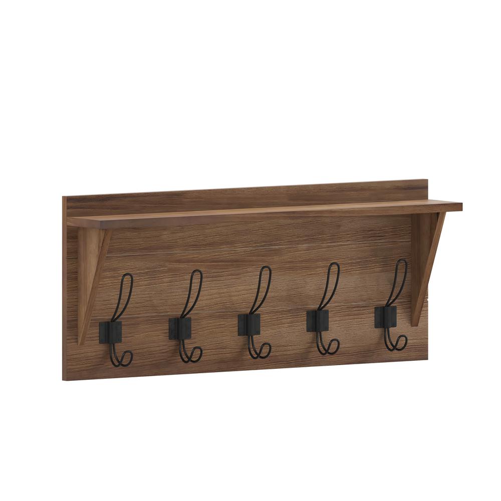Wall Mounted 24 in Solid Pine Wood Storage Rack with Upper Shelf, Weathered. Picture 2