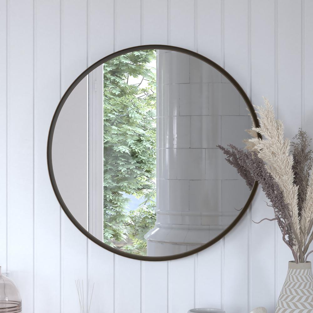 Modern 27.5 Inch Round Wall Mount Accent Mirror. Picture 8