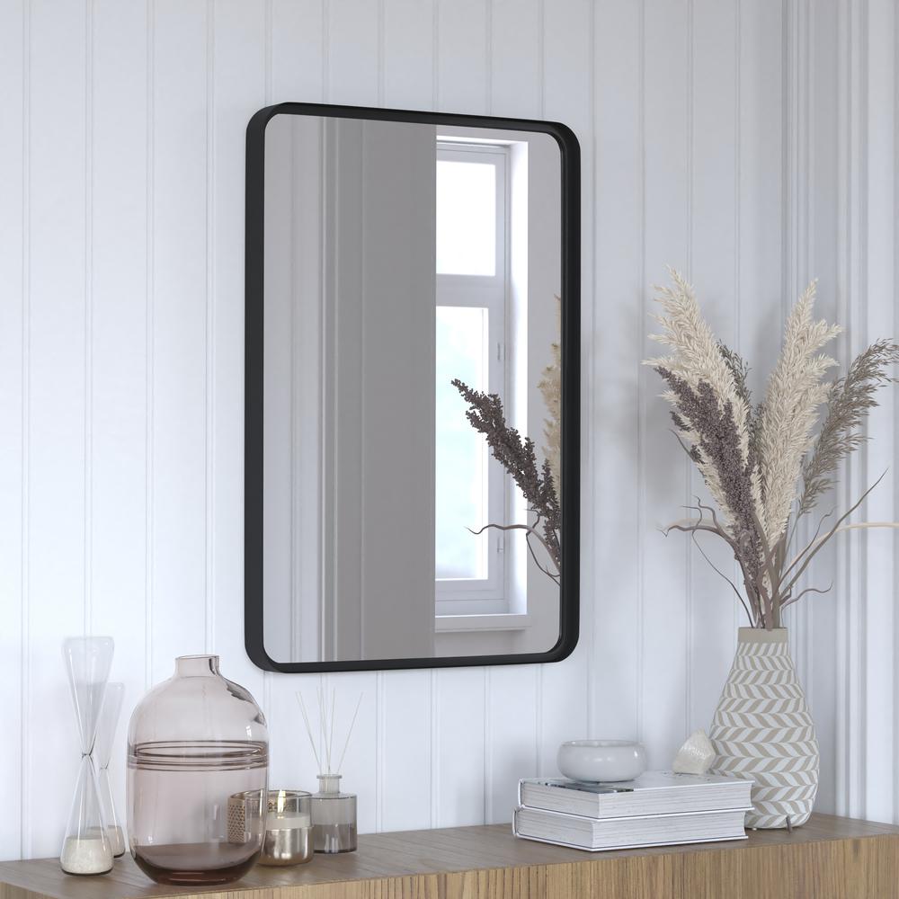 20" x 30" Decorative Wall Mirror - Rounded Corners, Matte Black. Picture 1