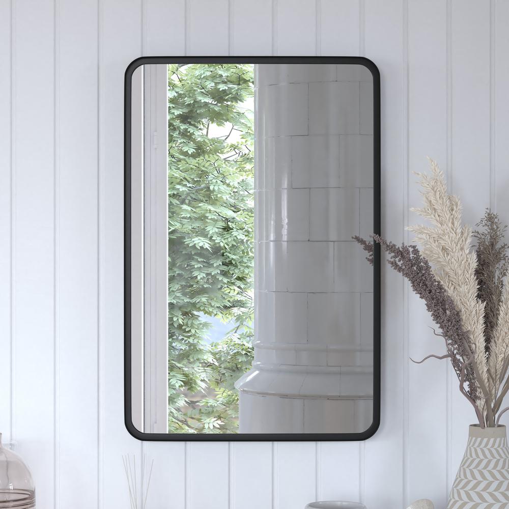 20" x 30" Decorative Wall Mirror - Rounded Corners, Matte Black. Picture 7