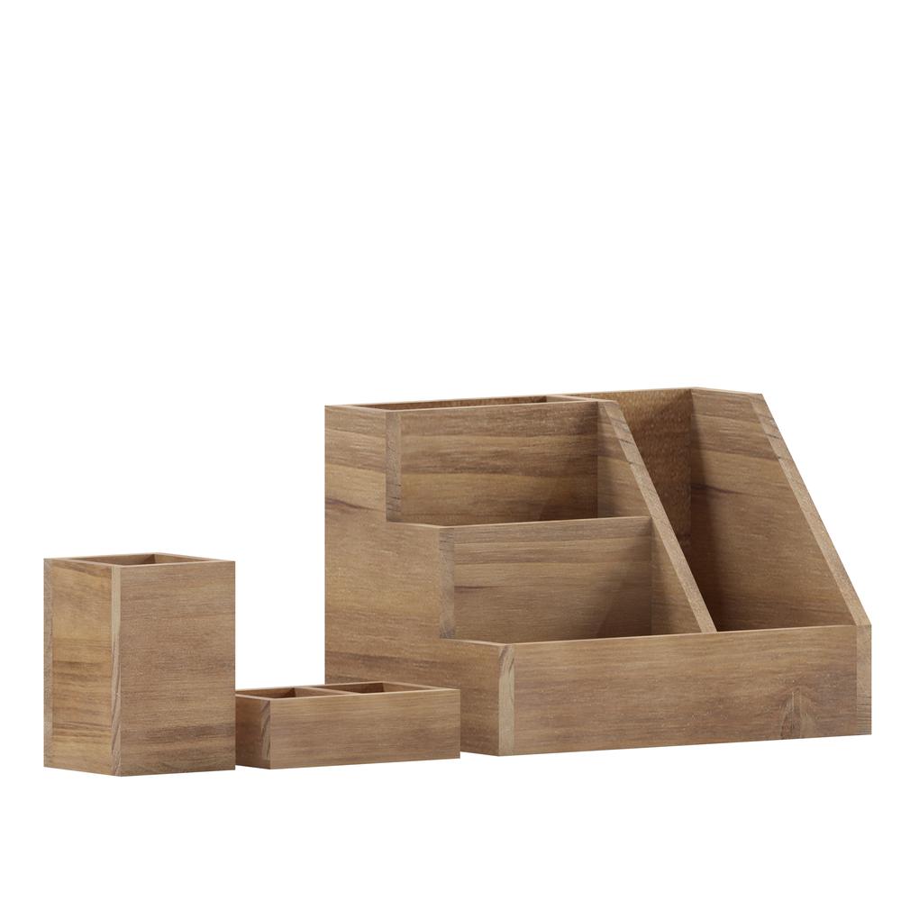 3 Piece Wooden Organizer Set For Desktop, Table Top, or Vanity in Rustic Brown. Picture 2