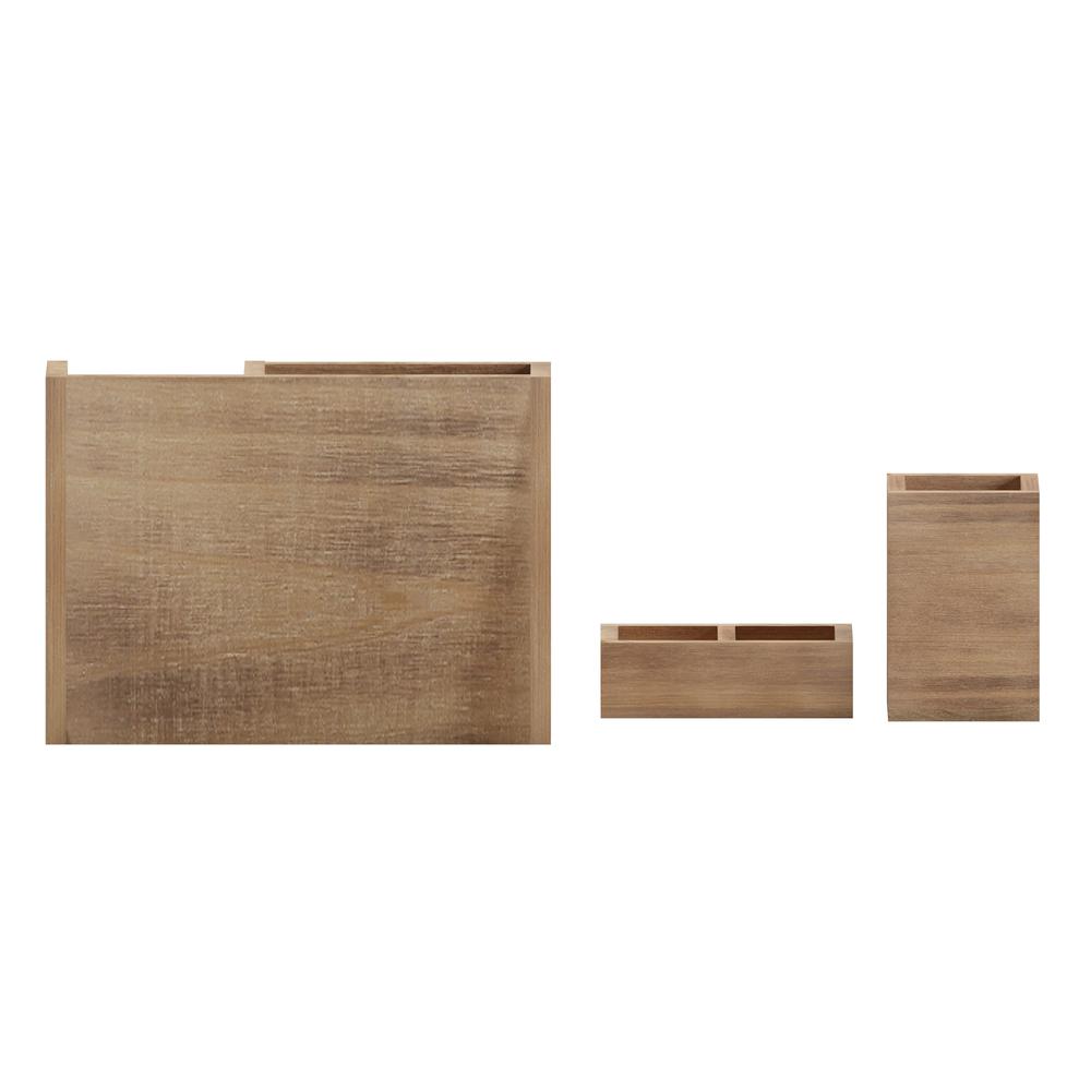 3 Piece Wooden Organizer Set For Desktop, Table Top, or Vanity in Rustic Brown. Picture 8