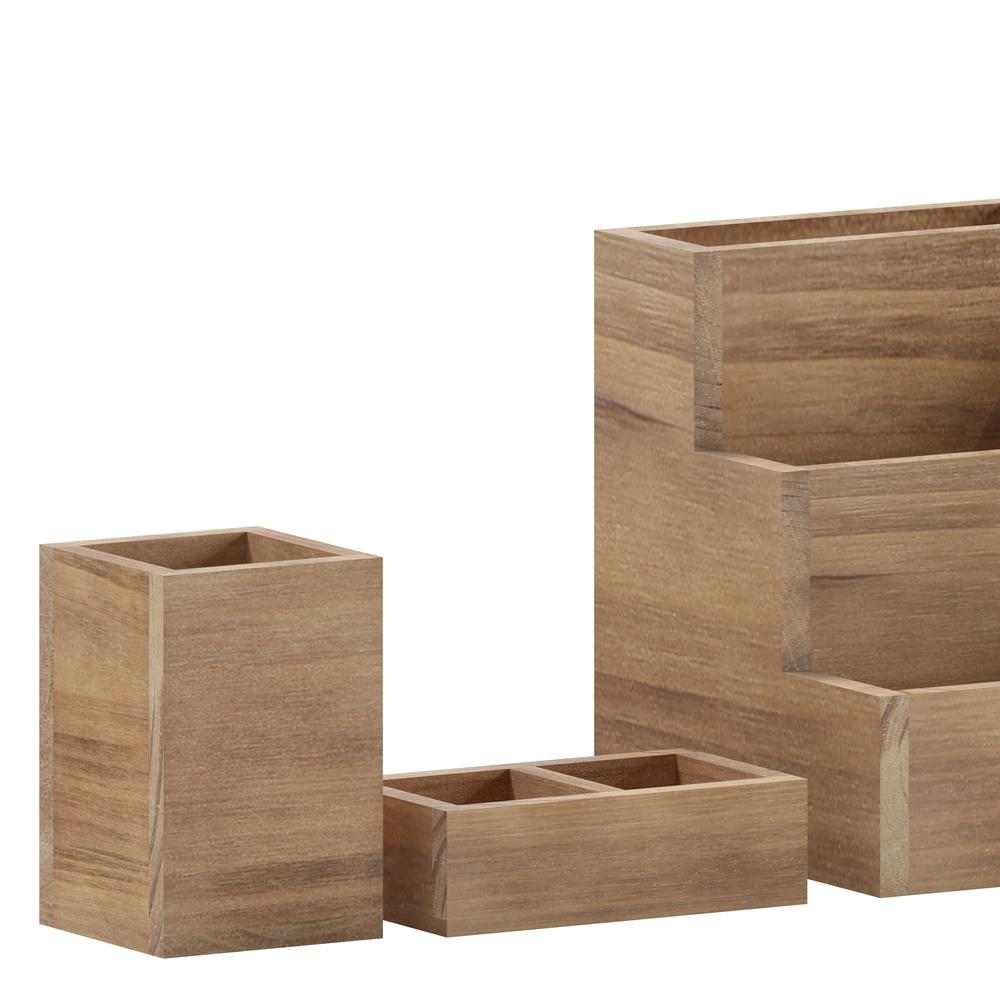 3 Piece Wooden Organizer Set For Desktop, Table Top, or Vanity in Rustic Brown. Picture 9