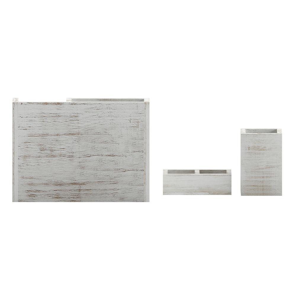 3 Piece Wooden Organizer Set For Desktop, Table Top, or Vanity in Whitewashed. Picture 8