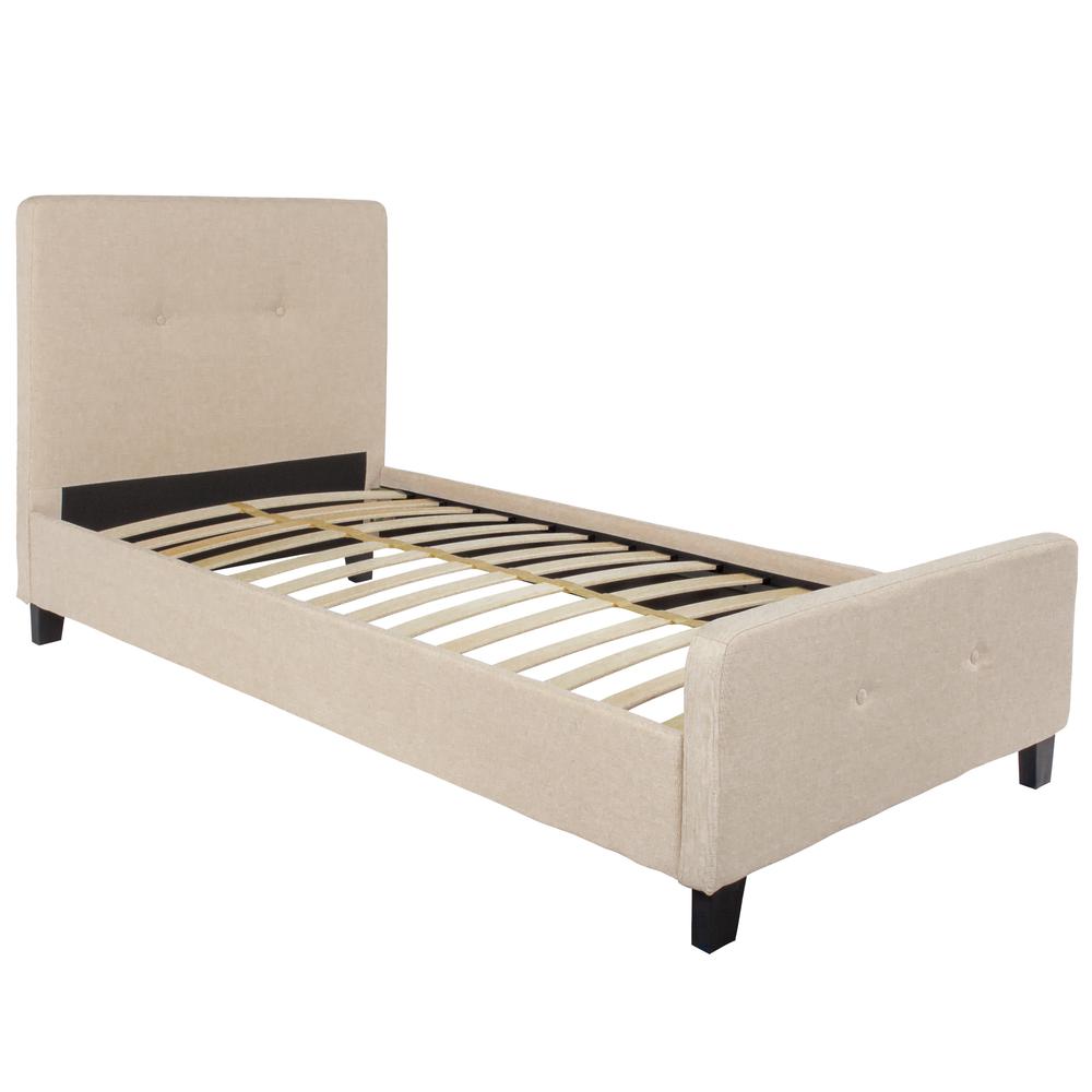 Twin Size Two Button Tufted Upholstered Platform Bed in Beige Fabric. Picture 1