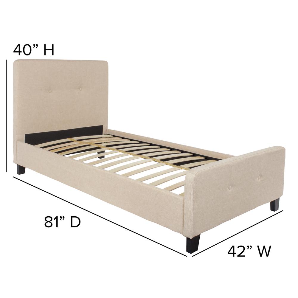 Twin Size Two Button Tufted Upholstered Platform Bed in Beige Fabric. Picture 2