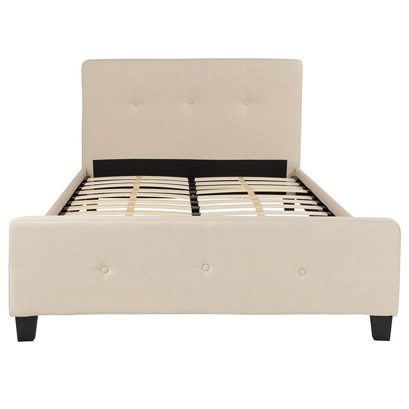 Full Size Tufted Upholstered Platform Bed in Beige Fabric. Picture 3
