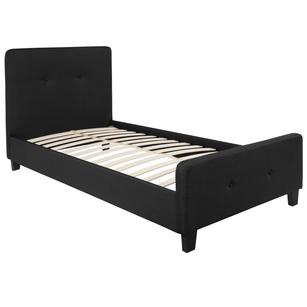 Twin Size Two Button Tufted Upholstered Platform Bed in Black Fabric. Picture 1