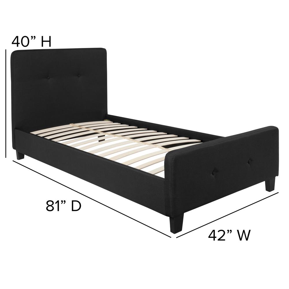 Twin Size Two Button Tufted Upholstered Platform Bed in Black Fabric. Picture 2