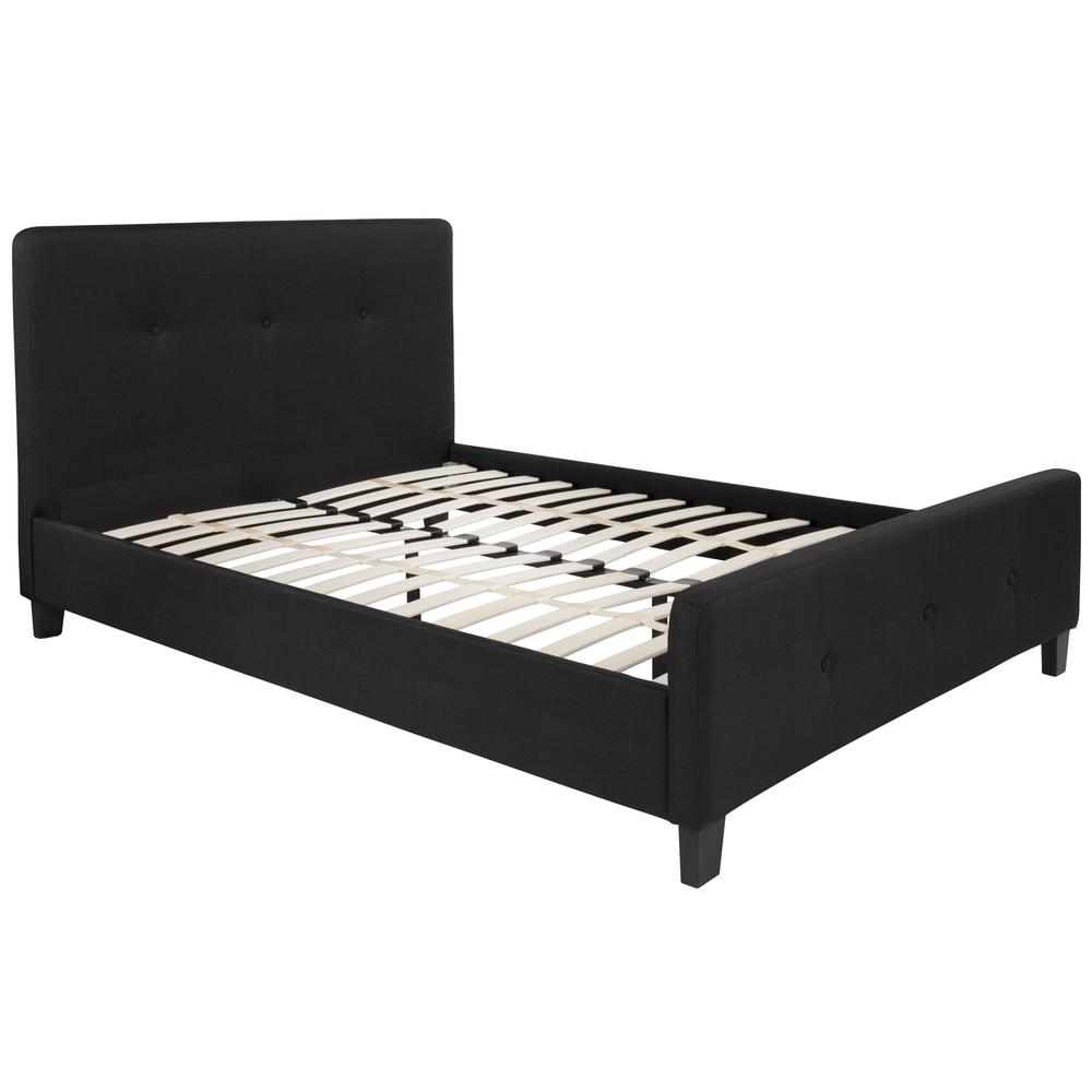 Full Size Three Button Tufted Upholstered Platform Bed in Black Fabric. Picture 1