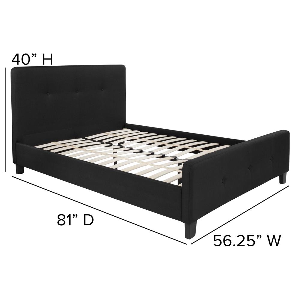 Full Size Three Button Tufted Upholstered Platform Bed in Black Fabric. Picture 2